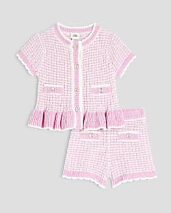 Baby Girls Pink Boucle Peplum Knit Set