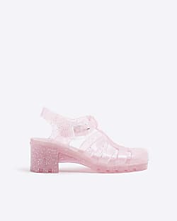 Girls Pink Glitter Jelly Heeled Shoes