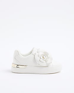 Mini Girls White Flower Trainers