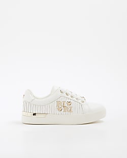 Girls White RI Matelasse Trainers