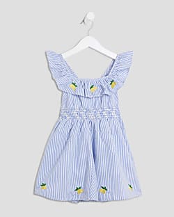 Mini Girls Blue Stripe Lemon Frill Dress