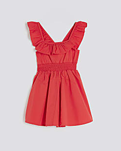 Mini Girls Red Frill Bow Back Dress
