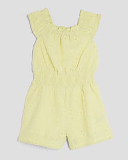 Girls Yellow Shirred Texture Playsuit