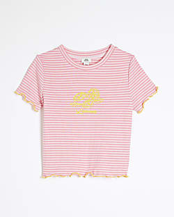 Girls Pink Graphic Stripe T-Shirt