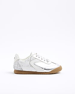 Girls Silver Glitter Runner Trainers