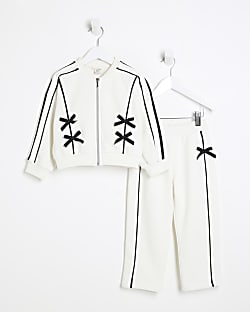 Mini Girls Cream Bow Trim Bomber Set
