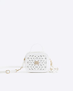 Girls White Floral Laser Cut Cross Body Bag
