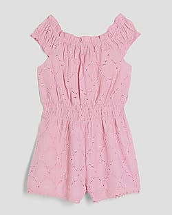Girls Pink Shirred Texture Playsuit