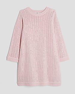 Girls Pink Crochet Embellished Dress