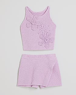Mini Girls Purple Crochet Floral Set