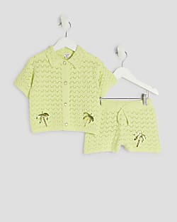 Mini Girls Lime Revere Palm Tree Shirt Set
