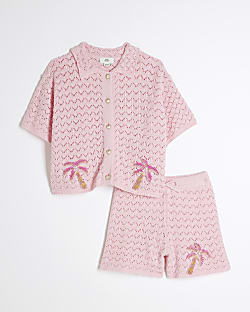 Girls Pink Crochet Palm Tree Set