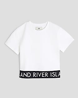 Girls White RI Waistband Crop Top