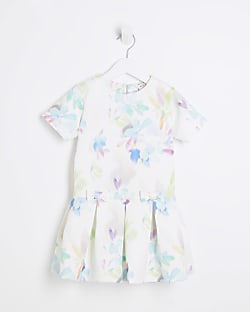 Mini Girls Multi Colour Scuba Floral Dress