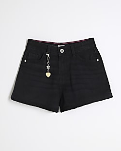 Girls Black Denim Charm Shorts