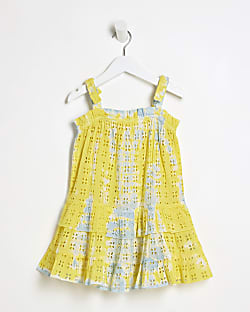 Mini Girls Yellow Broidery Tie Dye Dress