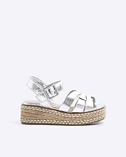 Girls Silver Weave Wedge Sandals