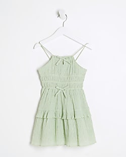 Mini Girls Green Tiered Shimmer Beach Dress