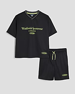 Boys Black Mesh Shorts and T-Shirt Beach Set