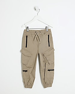 Mini Boys Beige Front Pocket Cargo Joggers