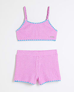Girls Purple Textured Bikini Set