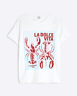 Girls White Lobster Graphic T-shirt