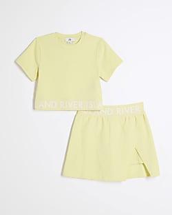 Girls Yellow RI Waistband Top And Skort Set