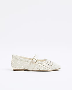 Girls Cream Woven Ballerina shoes