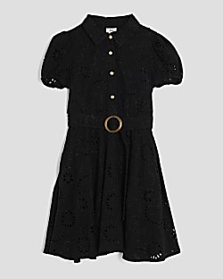 Girls Black Broderie Shirt Dress