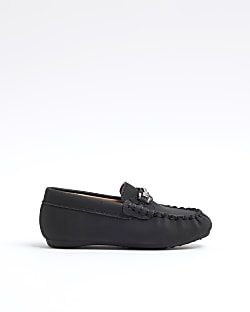 Mini Boys Black Faux Leather Loafers River Island