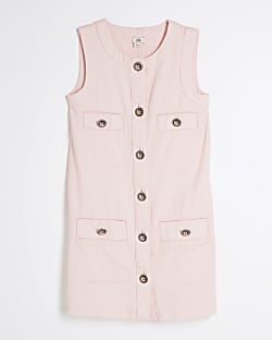 Girls Pink Button Denim Shift Dress