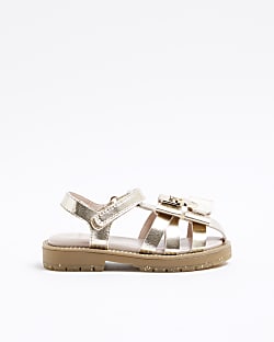 Mini Girls Gold Bow Sandals