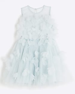 Girls Blue Rose Embellished Prom Dress