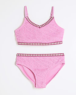 Girls Pink Blanket Stitch Bikini Set