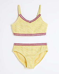 Girls Yellow Blanket Stitch Bikini Set