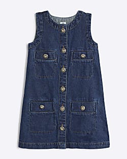 Girls Blue Denim Button Shift Dress