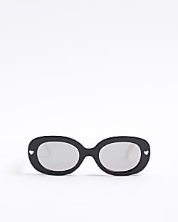 Girls Black Heart Oval Sunglasses