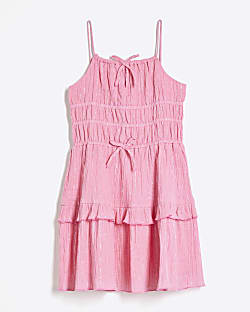 Girls Pink Tiered Shimmer Beach Dress