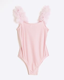 Girls Pink 3D Flower Swimsuit