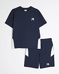 Boys Navy  Piped T-Shirt And Shorts Set