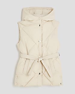 Girls Cream Belted Gilet