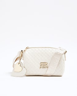 Girls Cream Weave Cross Body Bag