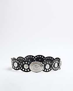 Girls Black Faux Leather Western Disc Belt