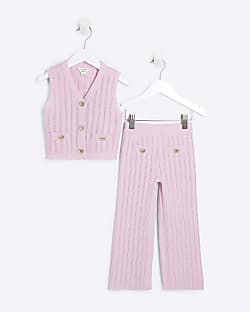 Mini Girls Pink Sleeveless Waistcoat Set