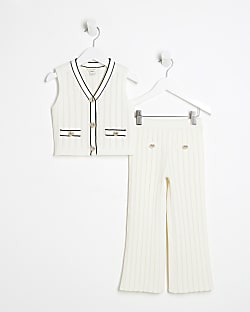 Mini Girls Cream Sleeveless Waistcoat Set