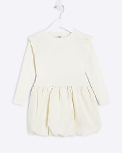 Mini Girls Cream Bubble Hem Dress