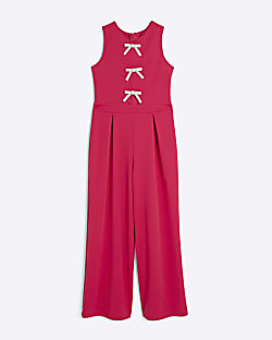 Girls Pink Scuba Bow Jumpsuit River Island