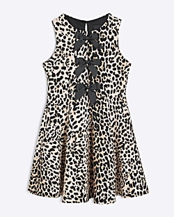 Girls Black Scuba Leopard Skater Dress