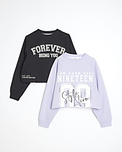 Girls Black Raw Hem Sweatshirt 2 Pack