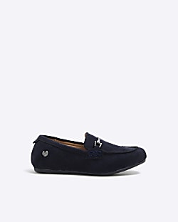 Boys Navy Faux Suede Slip On Loafers